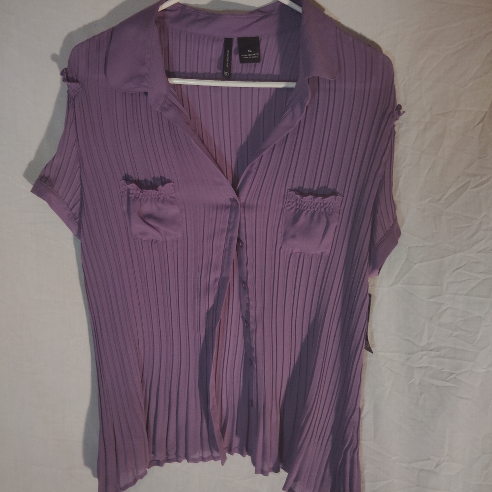New direction purple blouse form fitting